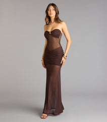 Midnight Mirage Mesh Strapless Maxi Dress