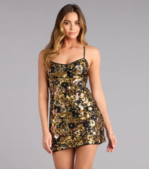 Floral Fantasy Sequin A Line Mini Dress