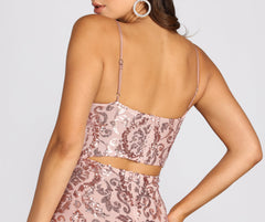 Damask Sequin Deep V Mini Dress