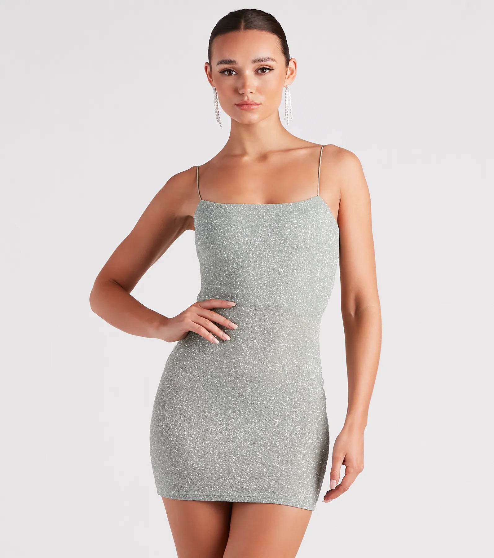 Glow Up Glitter Strappy Back Mini Dress