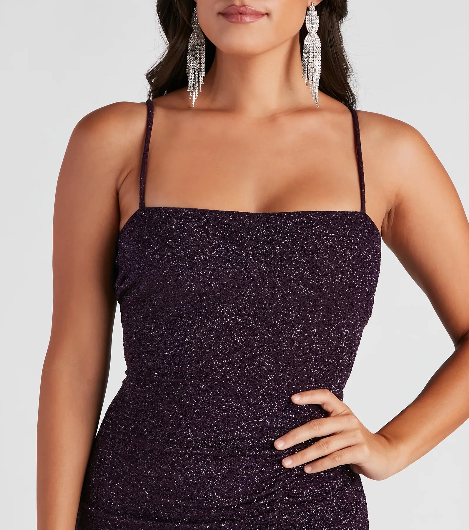 After Hours Glitter Knit Ruched Dress