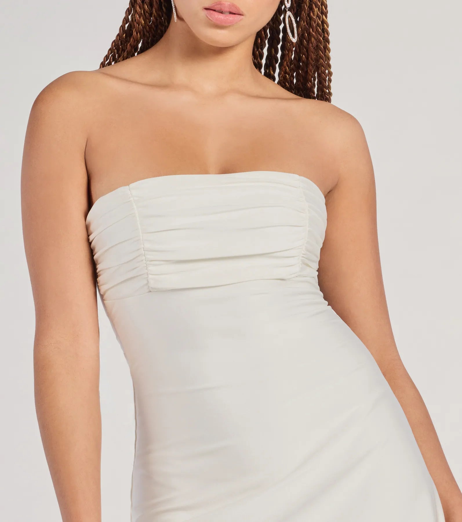 Chic Amore Strapless Pleated Satin A-Line Mini Dress