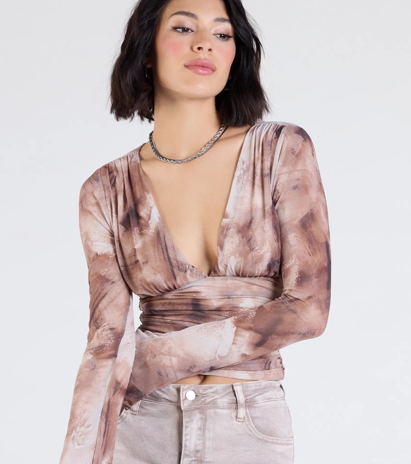 Trending Adoration Plunge Neck Print Crop Top