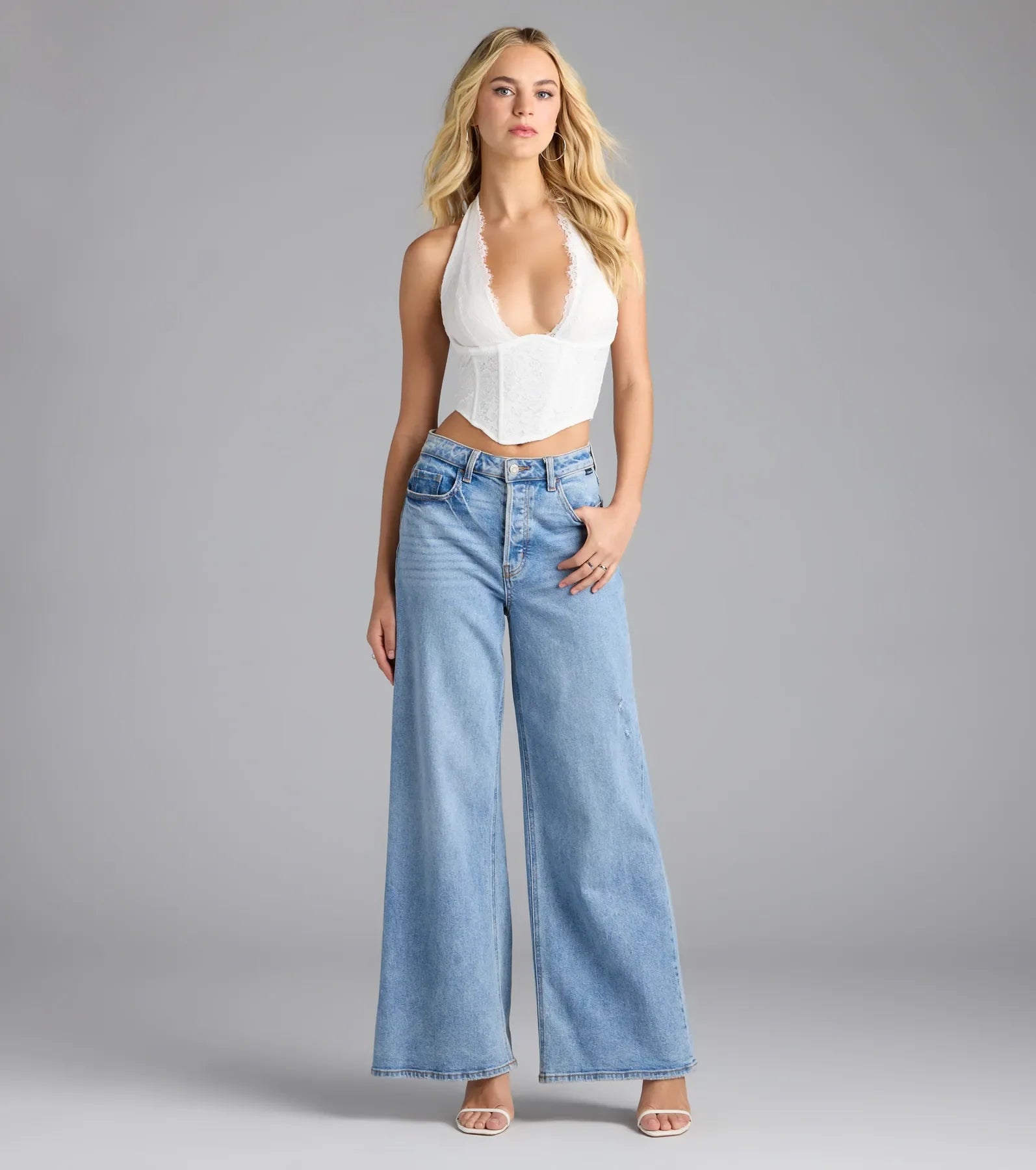 Gorgeous Night Lace Trim Corset Halter Top