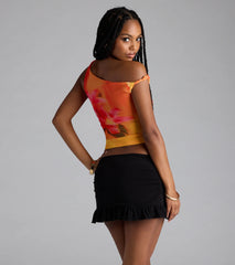 Raise The Heat Floral Mesh Off-Shoulder Top
