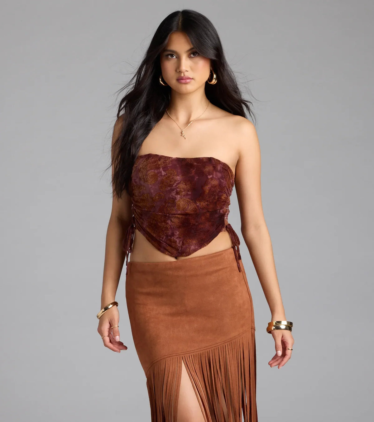 Romantic Nights Lace-Up Paisley Corset Top