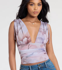 Taking The Plunge Floral Mesh Crop Top