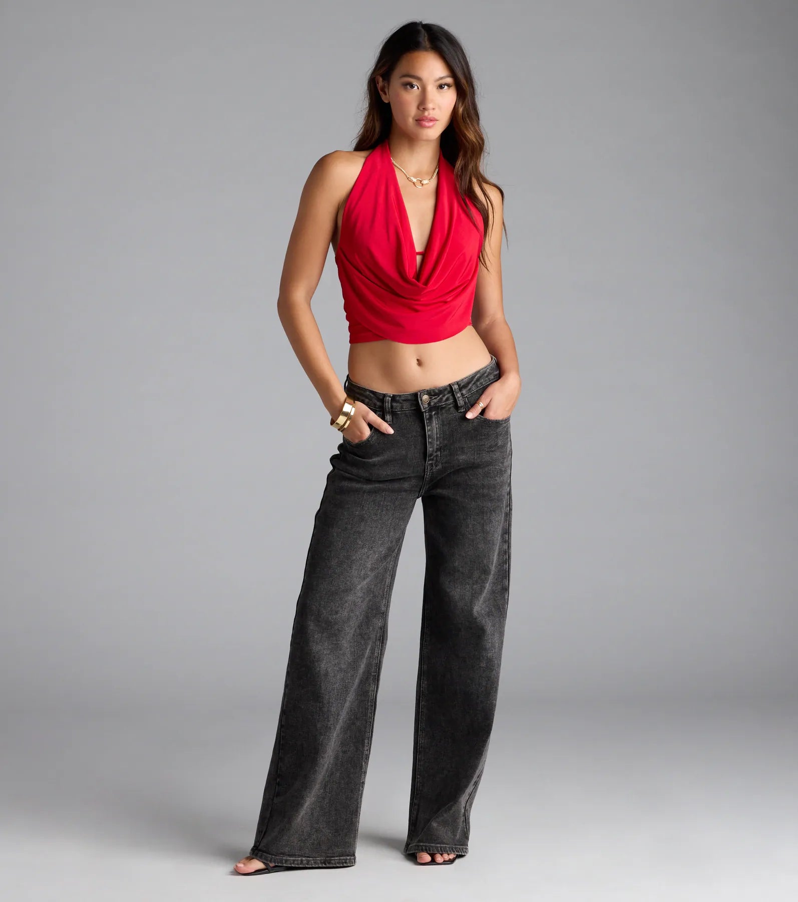 Take The Plunge Sleeveless Halter Crop Top