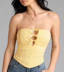 Posh And Pretty Strapless Bow Ponte Crop Top