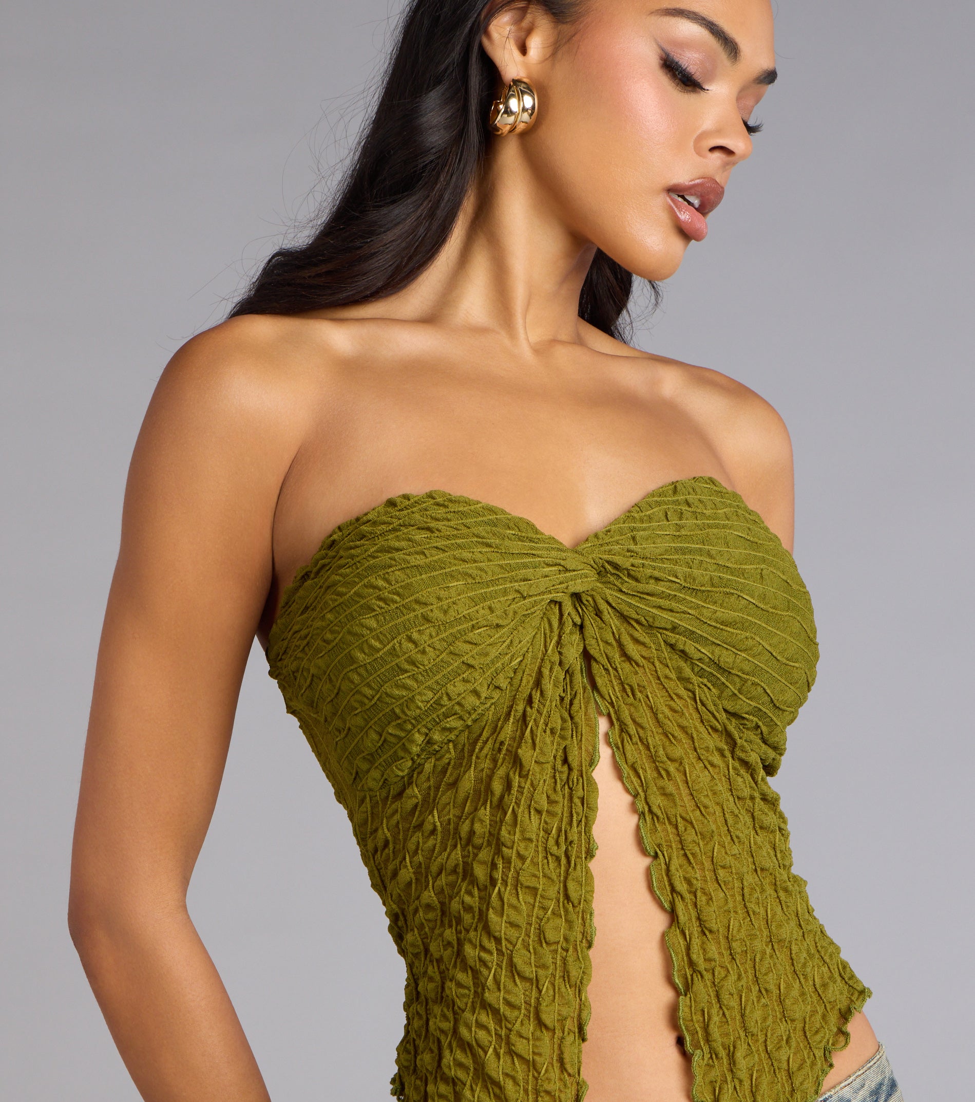 Hot To Go Strapless Slit Crop Top