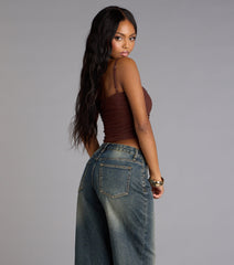 Drip Queen Rhinestone Mesh Crop Top