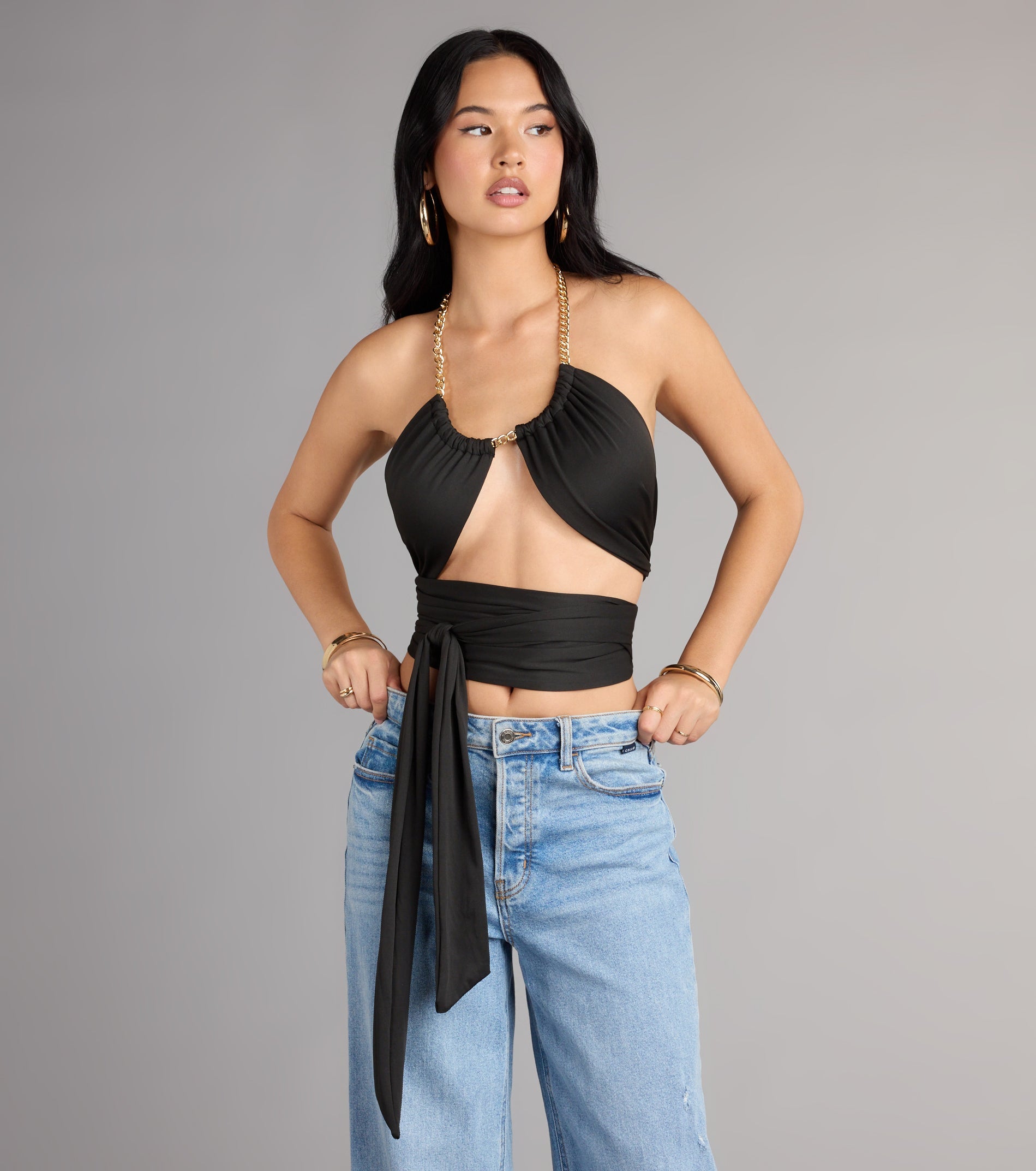Chain Reaction Wrap Halter Top