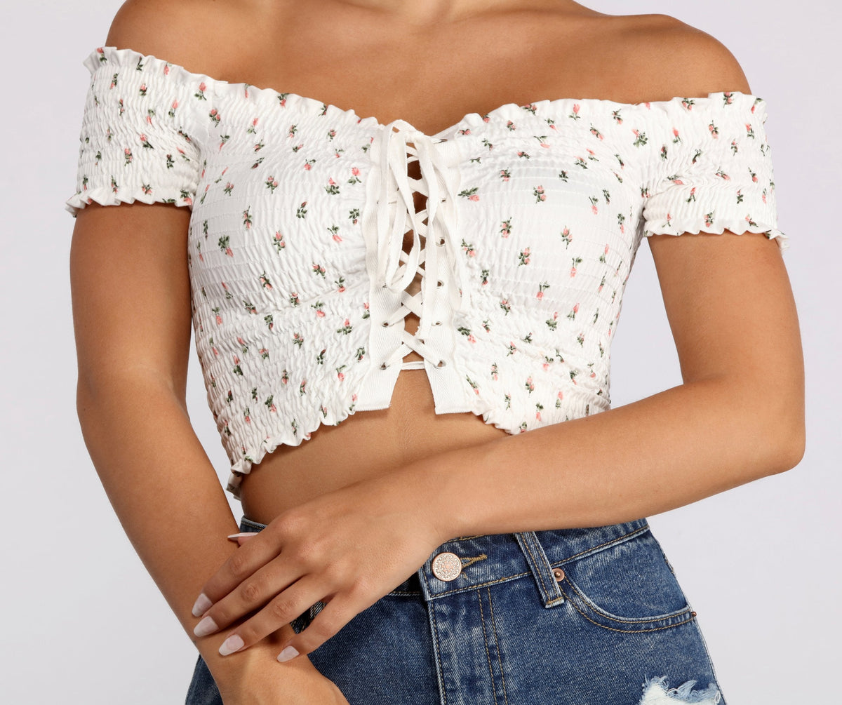 Flower Girl Lace Up Crop Top