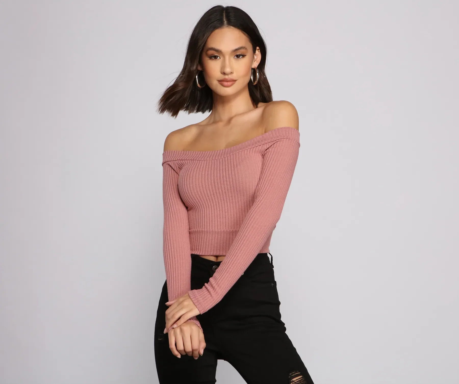 Off The Shoulder Brushed Knit Crop Top
