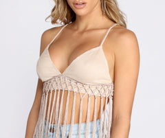 Faux Suede Fringe Crop Top
