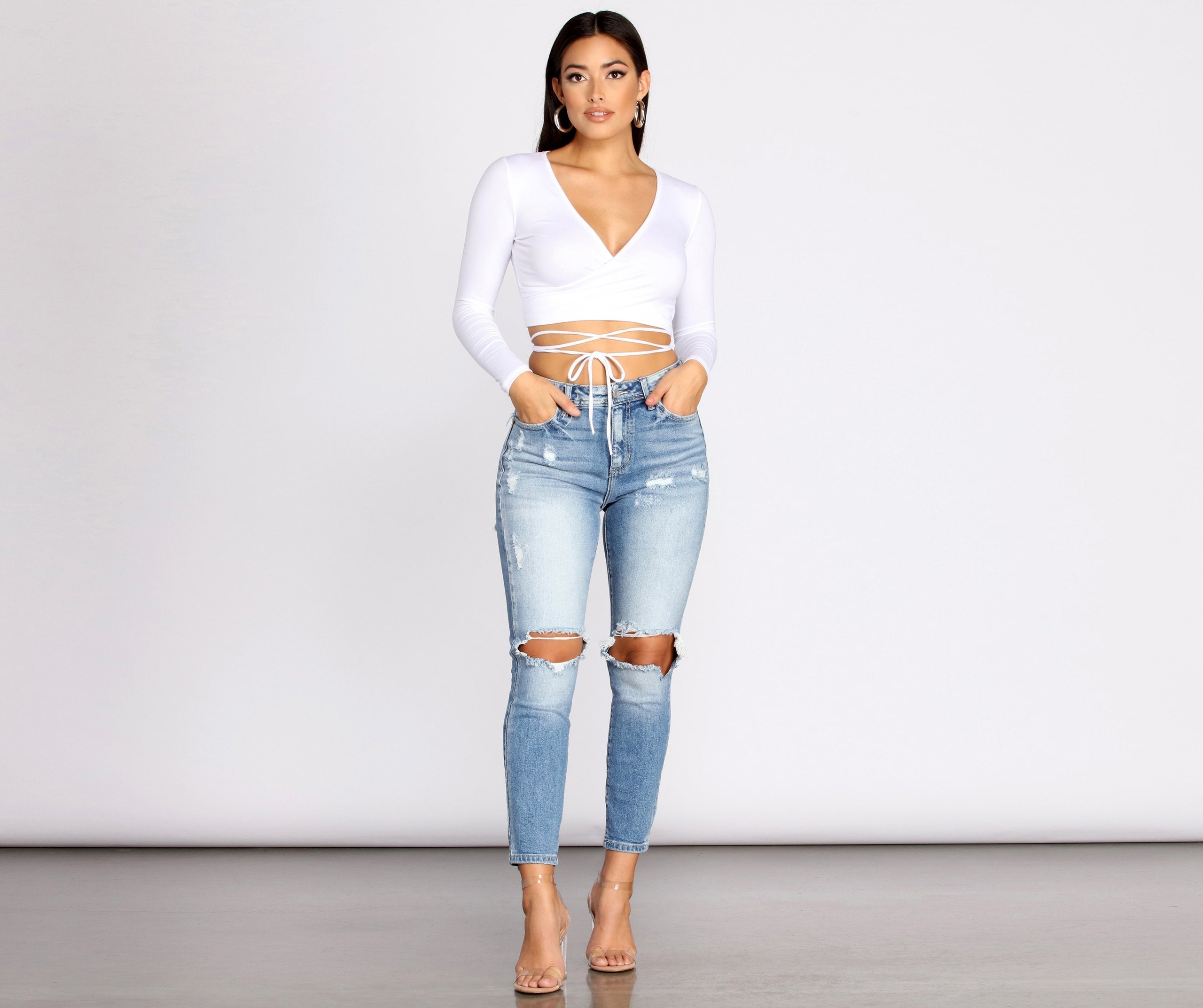 Brushed Knit Wrap Front Crop Top