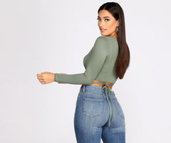 Brushed Knit Wrap Front Crop Top