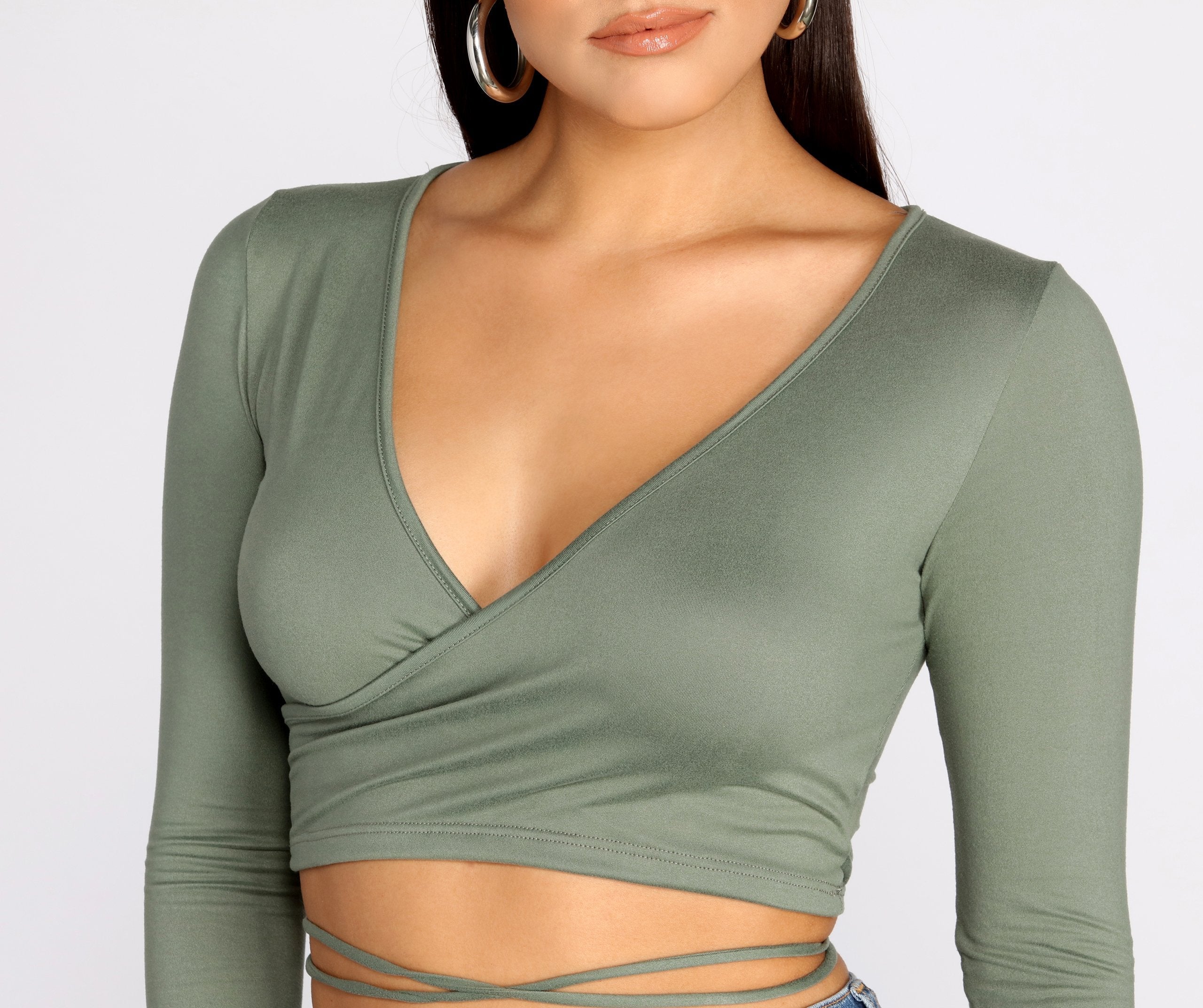Brushed Knit Wrap Front Crop Top