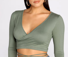 Brushed Knit Wrap Front Crop Top