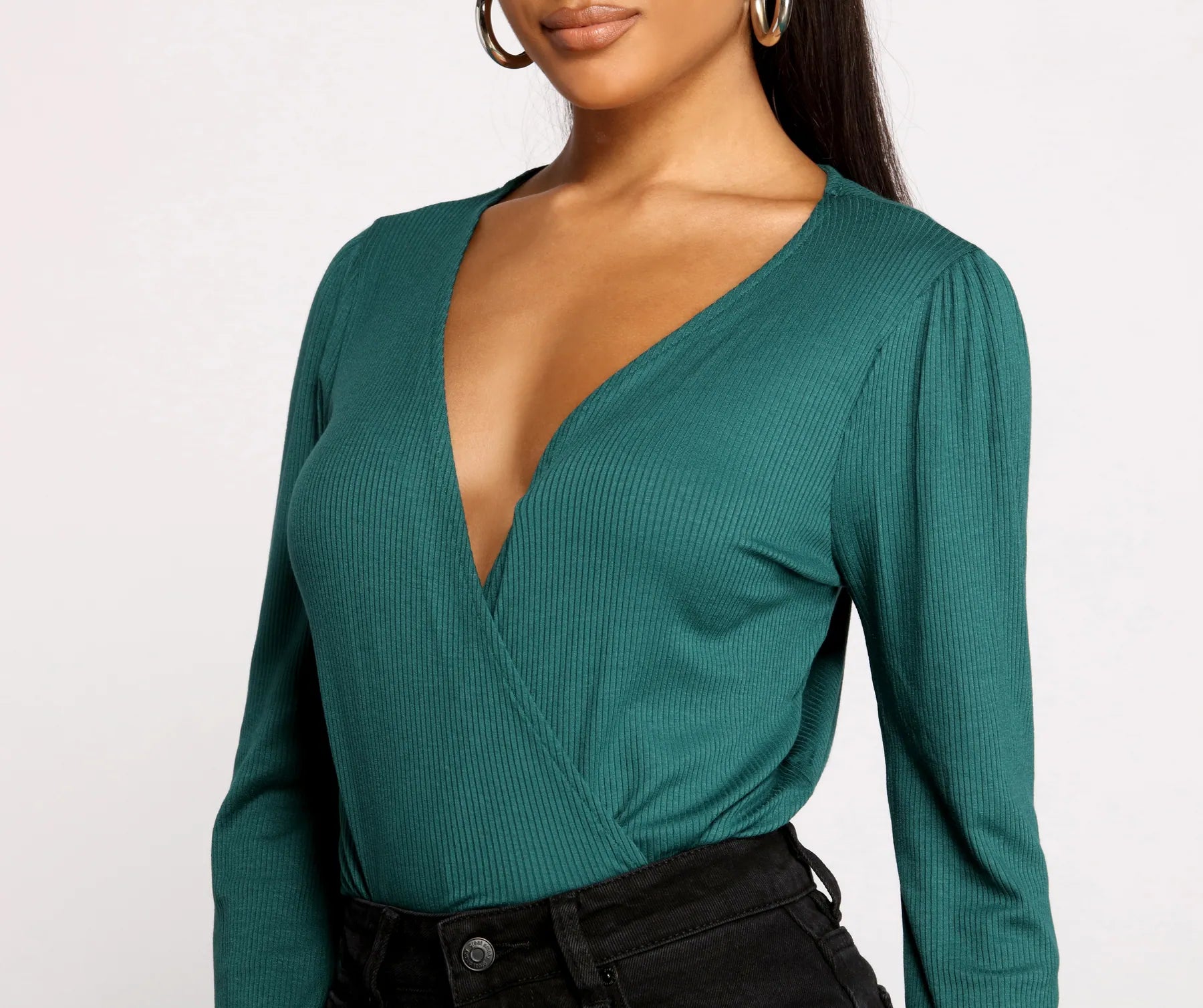 Sultry Deep V Neck Ribbed Bodysuit