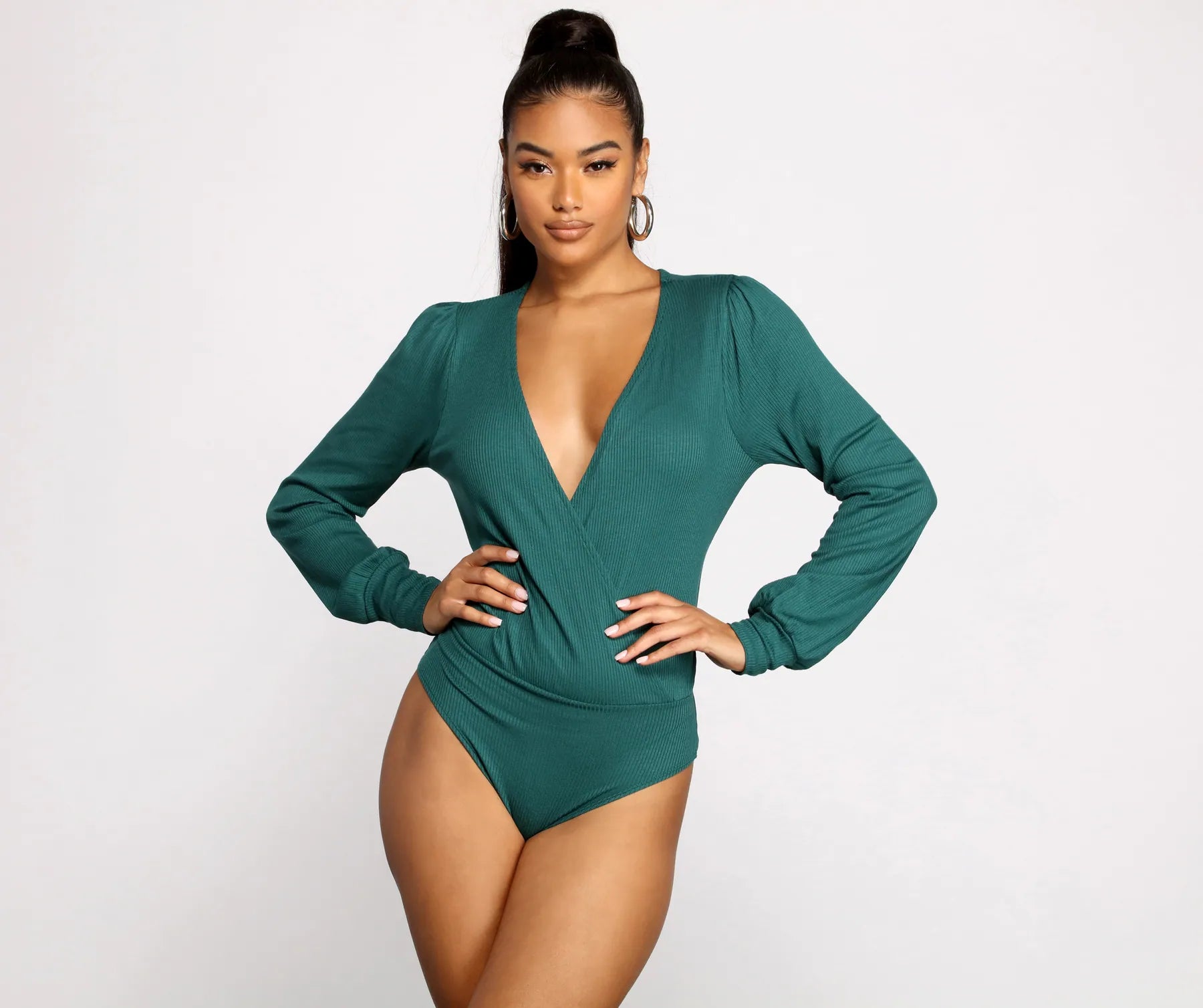 Sultry Deep V Neck Ribbed Bodysuit