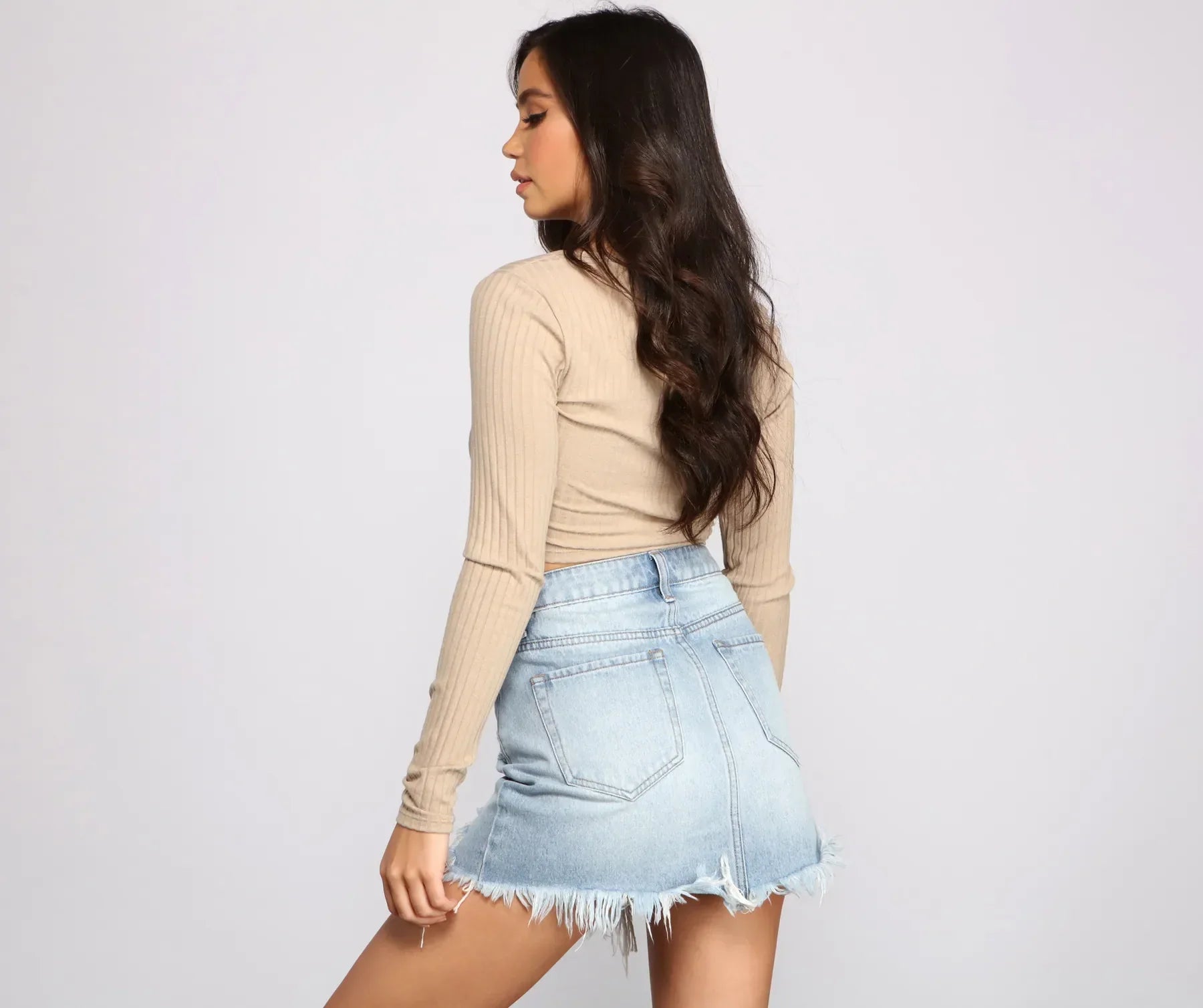 Ribbed Knit Twist Front Crop Top