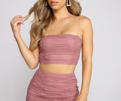 Sultry Style Ruched Mesh Crop Top