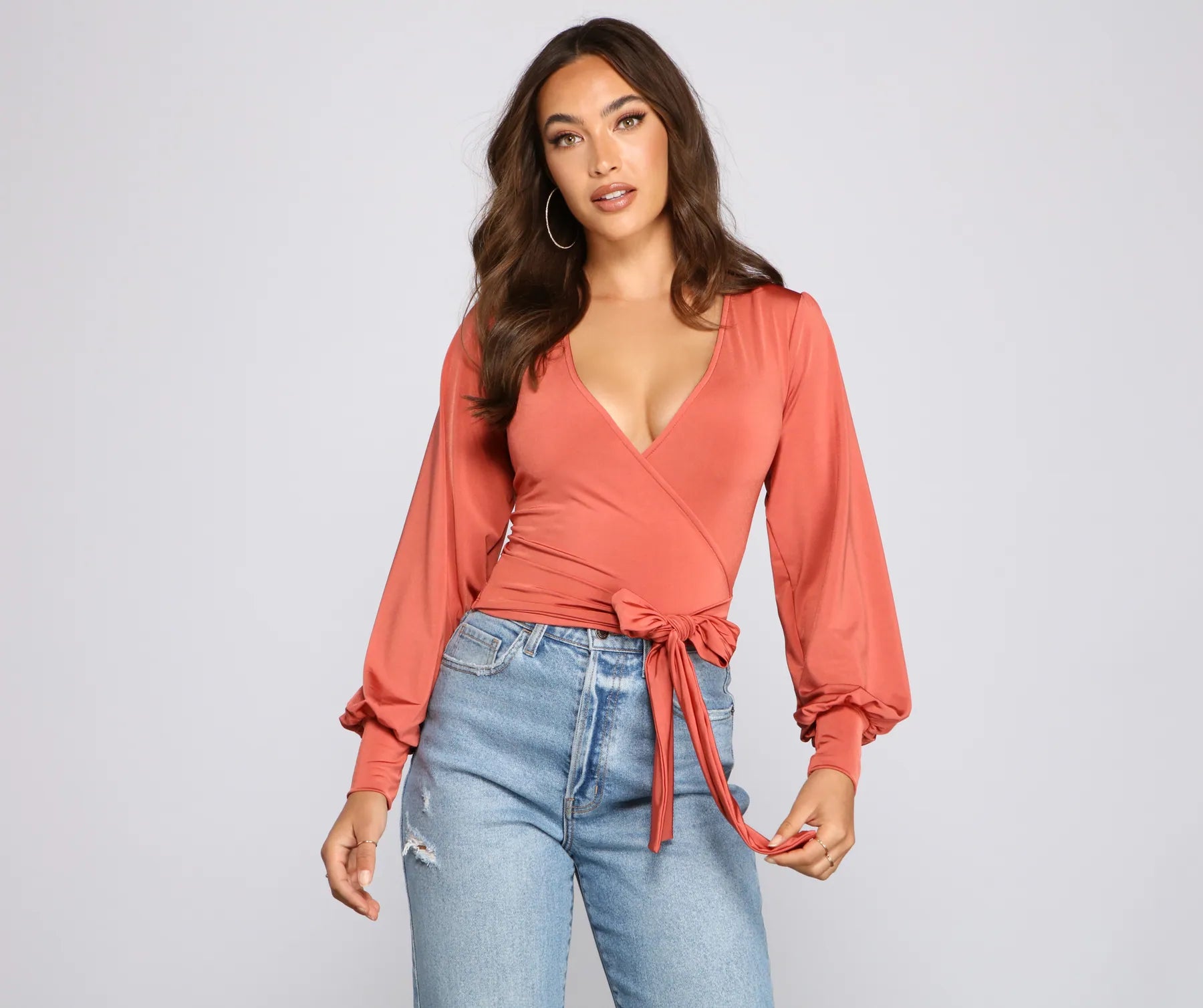 Slinky Knit Wrap Front Top