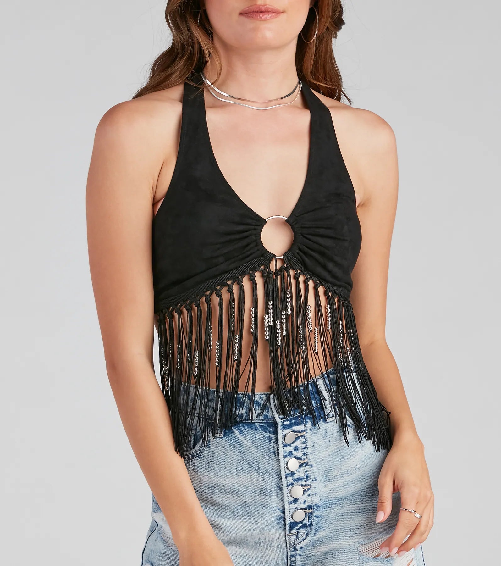 O-Ring Faux Suede Halter Top