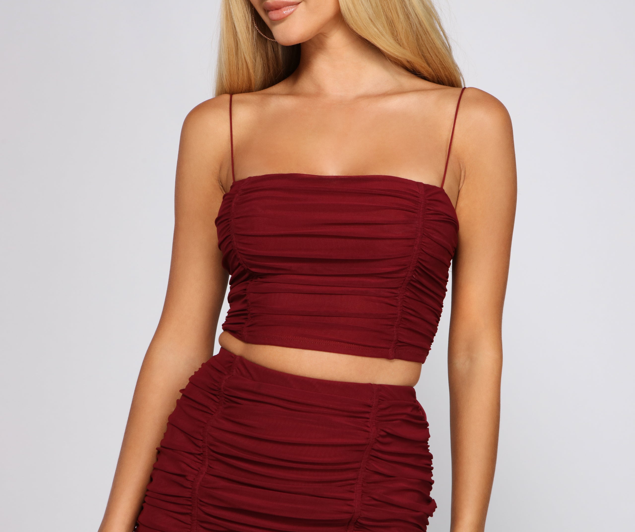 Sultry Style Ruched Mesh Crop Top