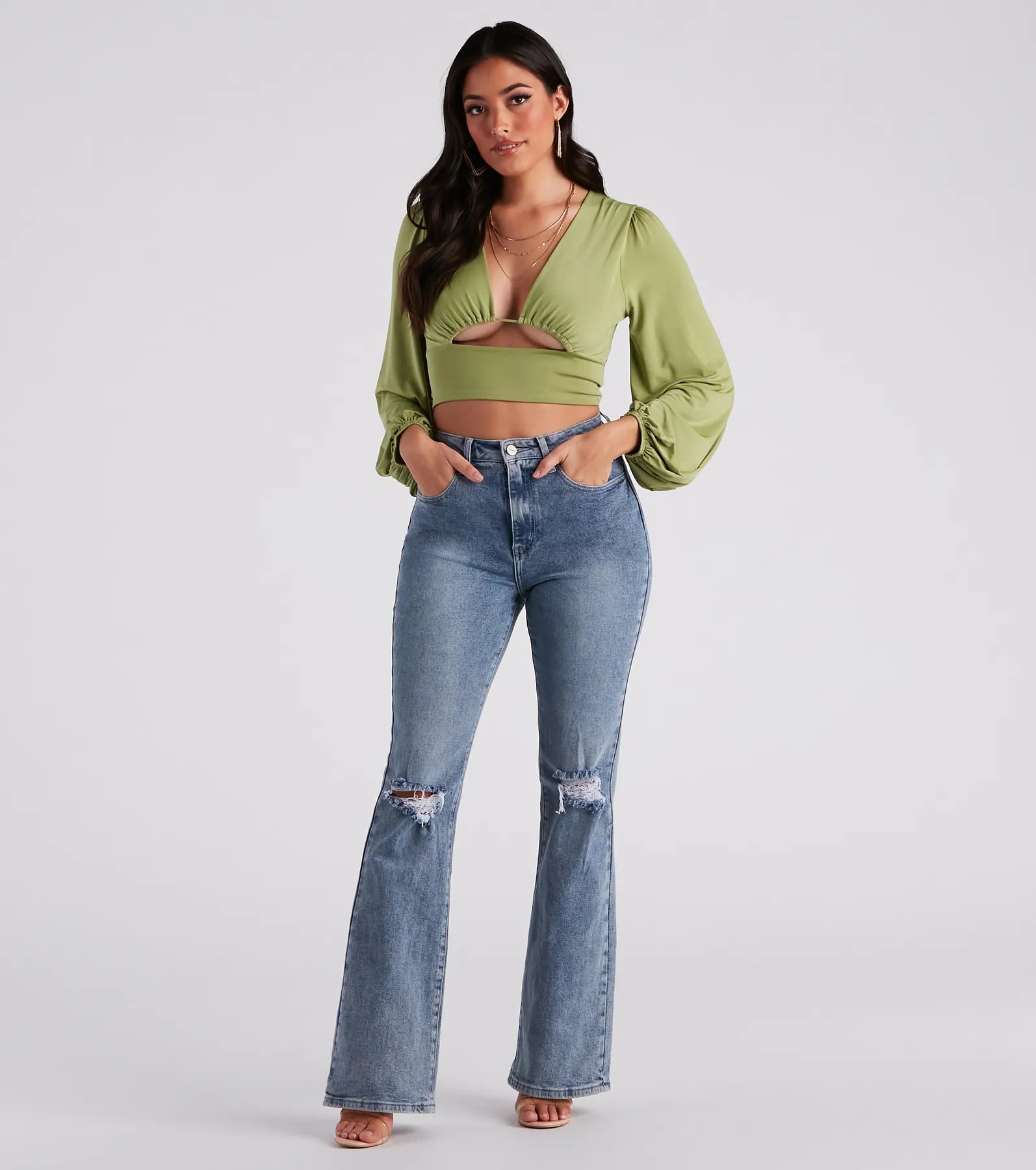 Blown Away Plunge Tie-Back Crop Top