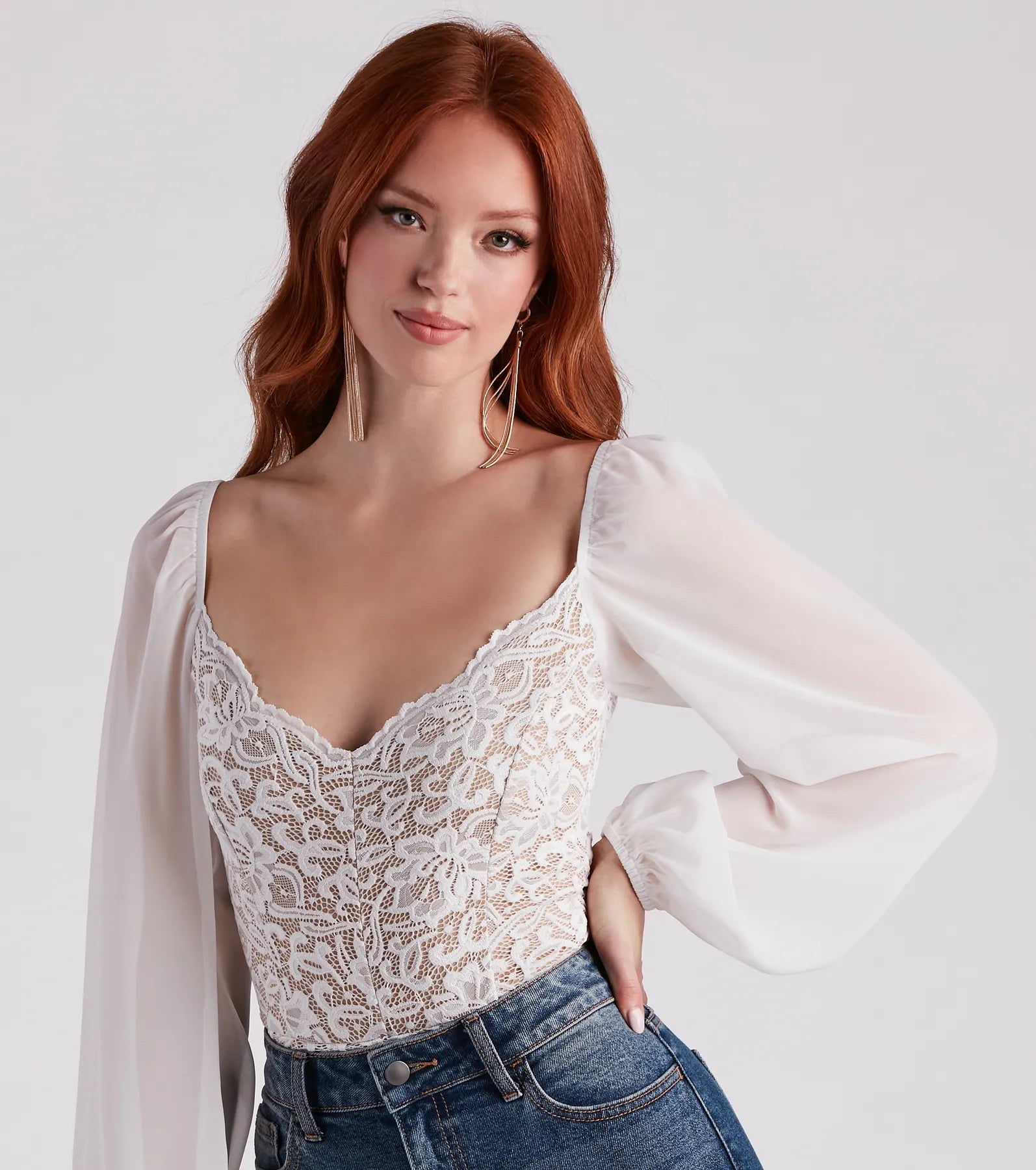 Sweet And Sultry Lace Chiffon Bodysuit