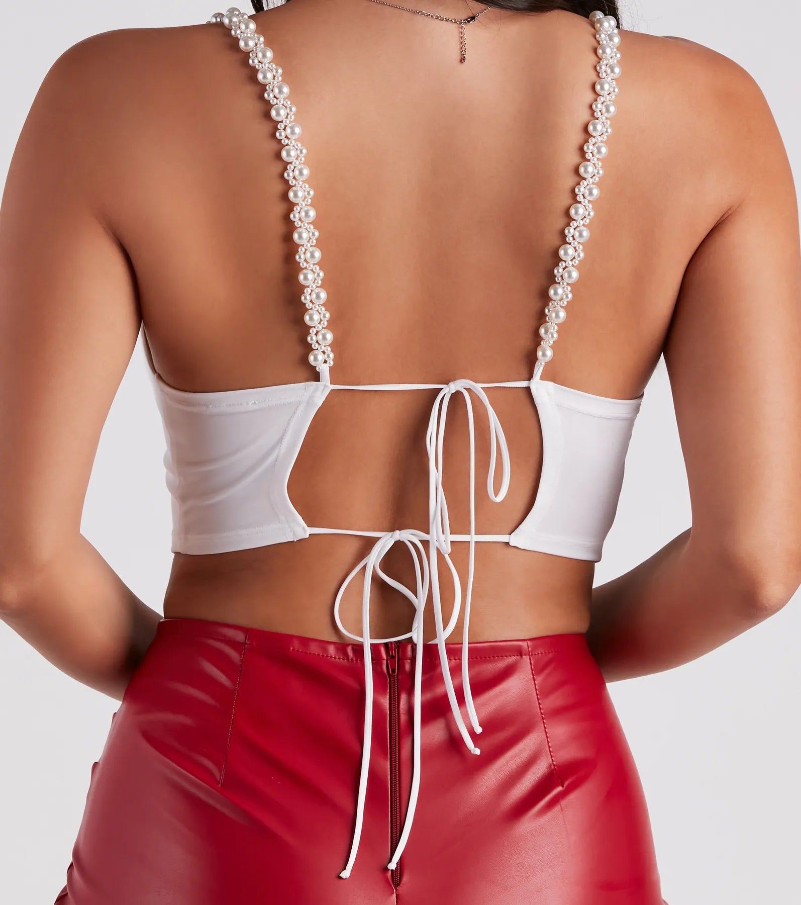 Pearl Of Style Tie Back Crop Top