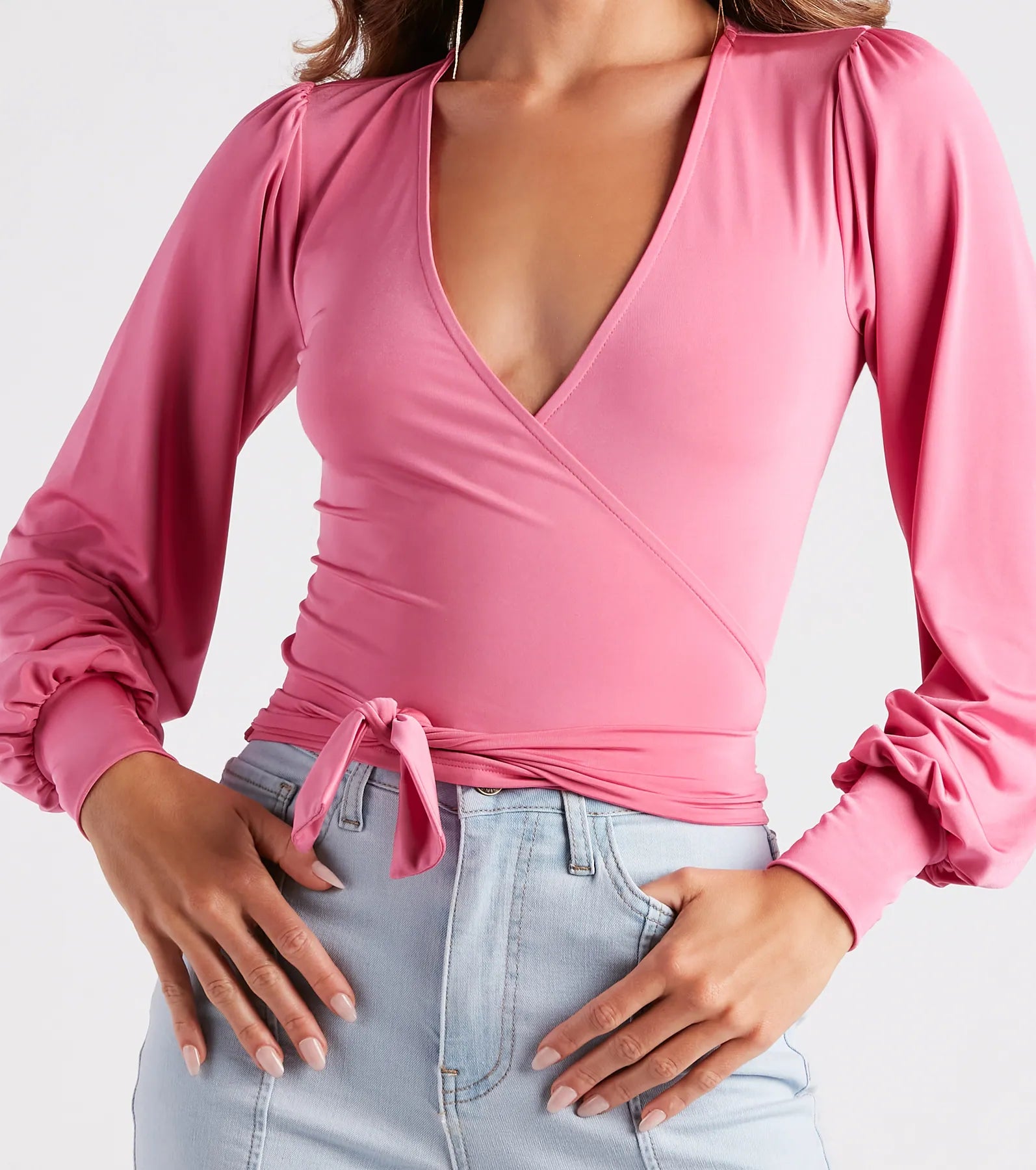 Slinky Knit Wrap Front Top