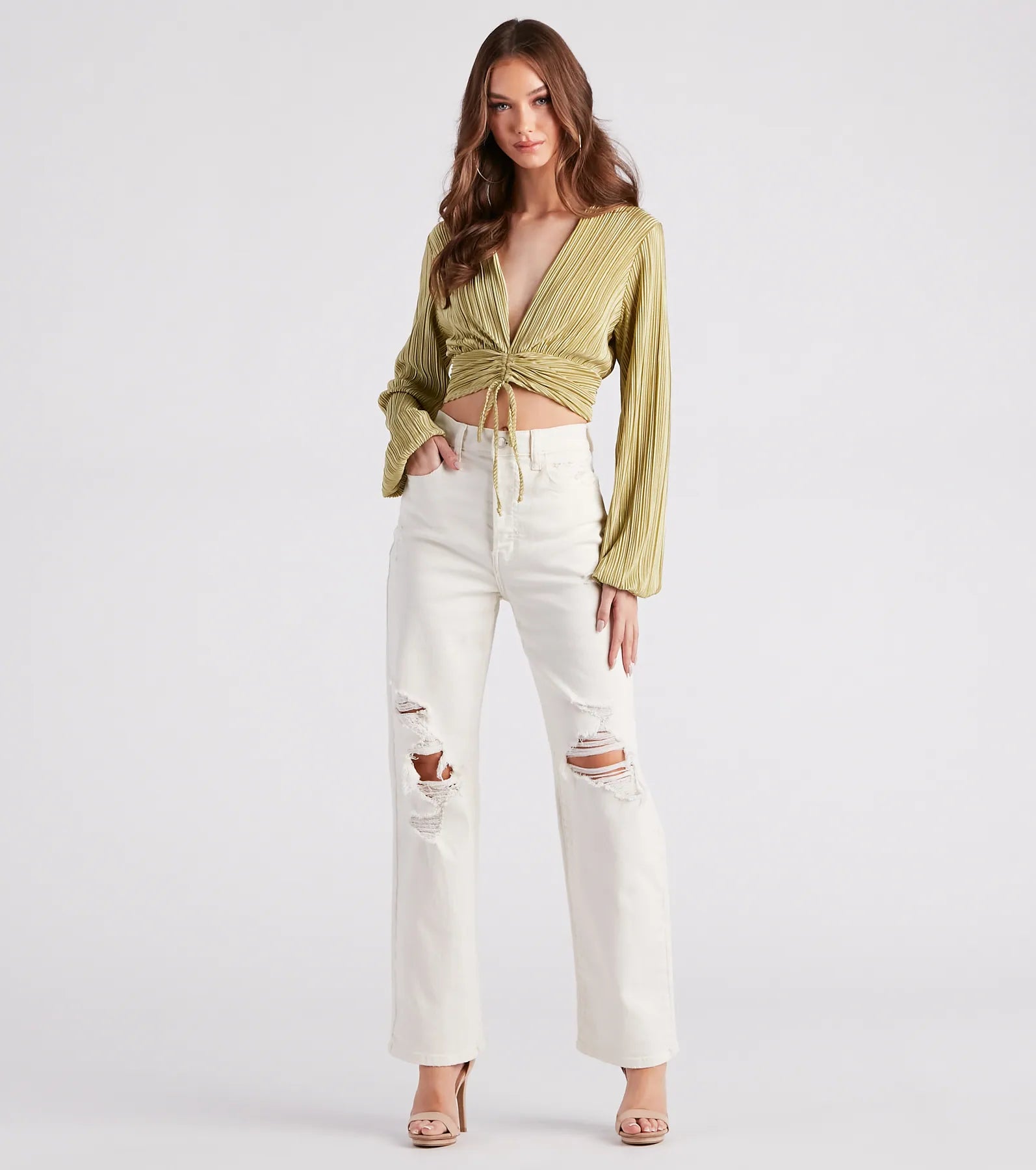 Posh And Pleated Long Sleeve Crop Top
