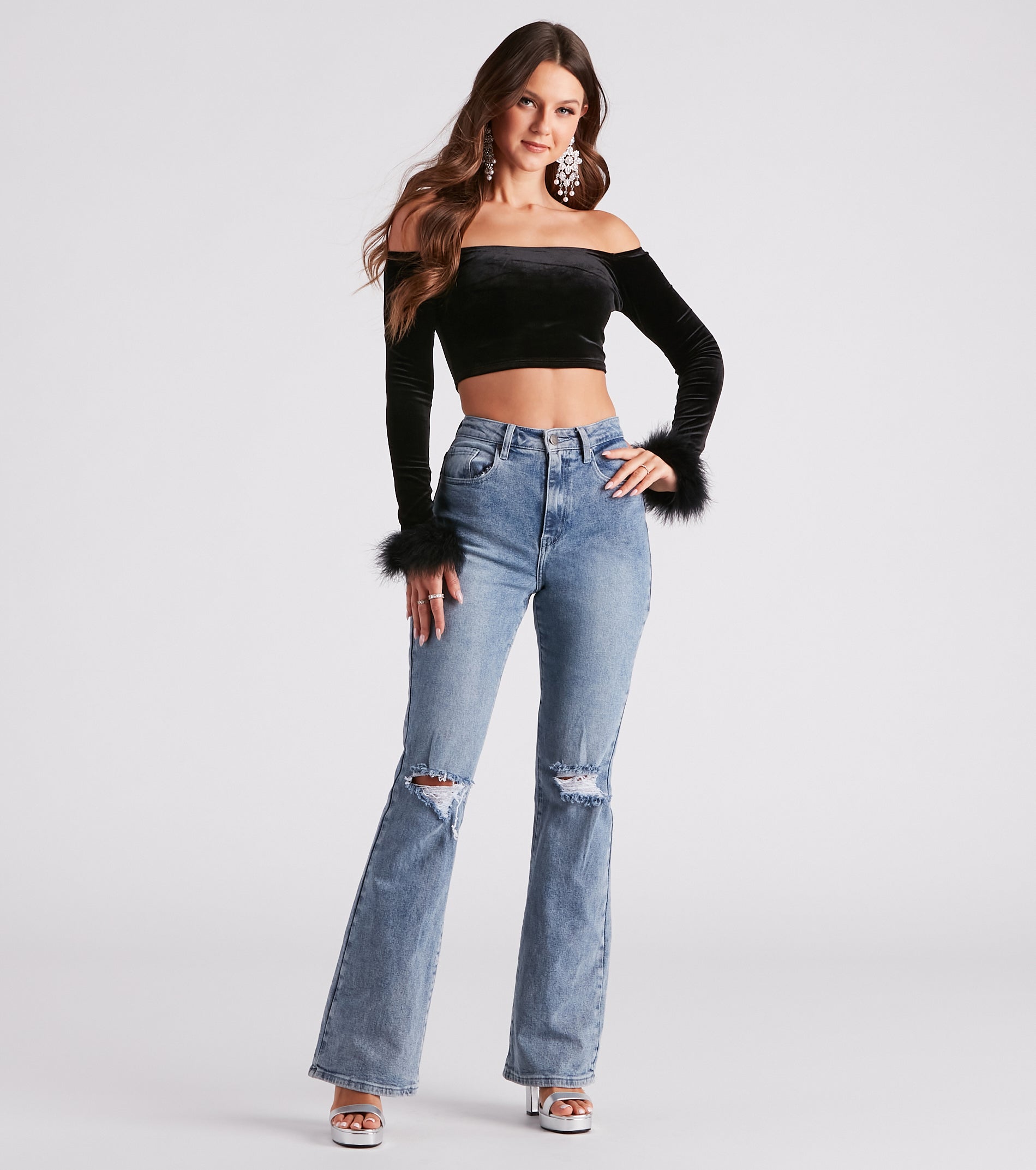 Dreamy In Velvet Marabou Crop Top