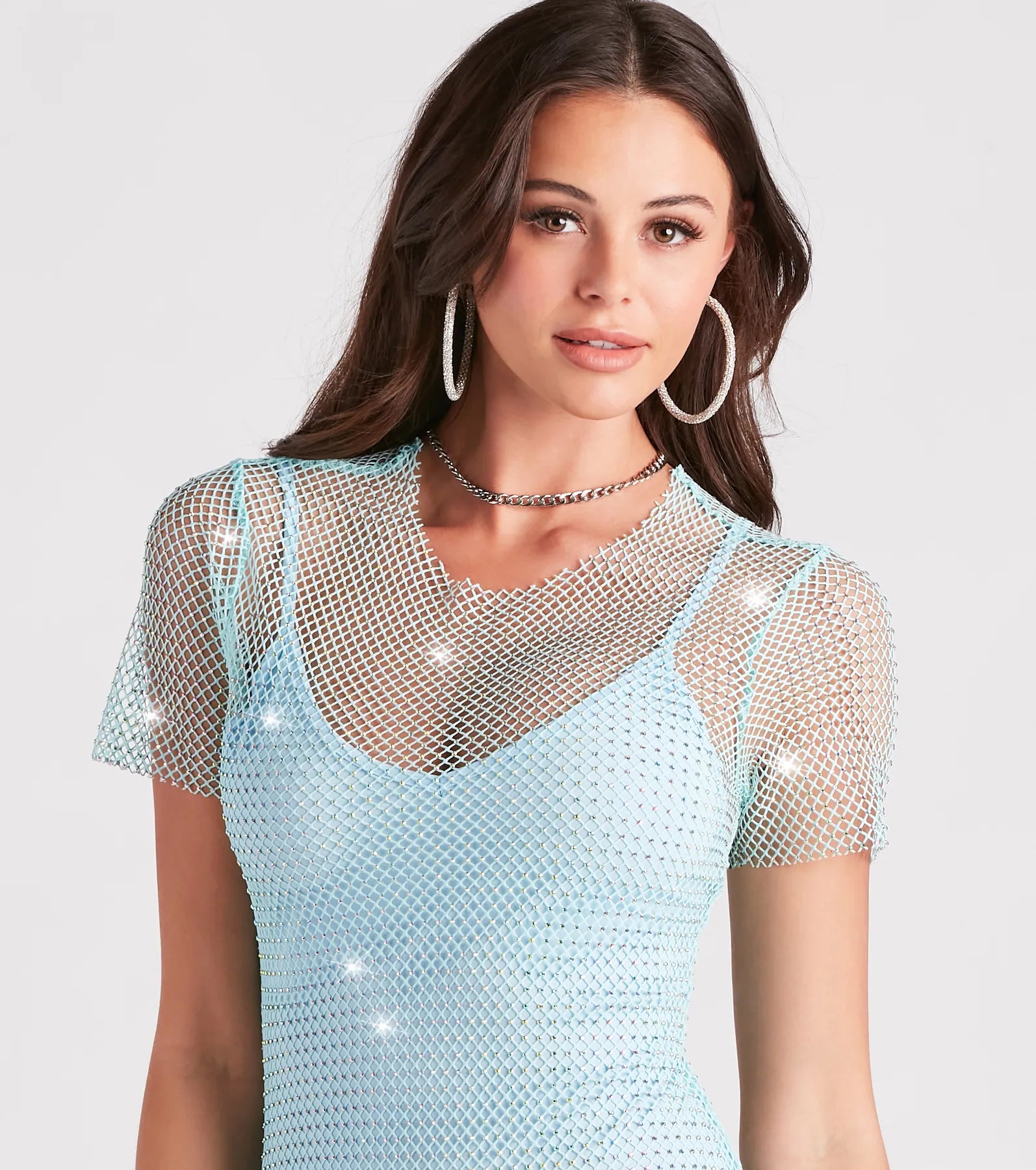 Fierce Summer Vibes Rhinestone Fishnet Mini Dress