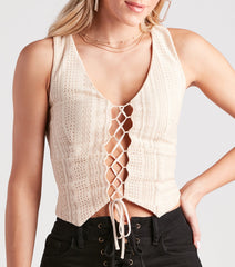 Feel The Rhythm Crochet Lace-Up Vest