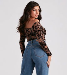 Regal Affair Flocked Velvet Bodysuit