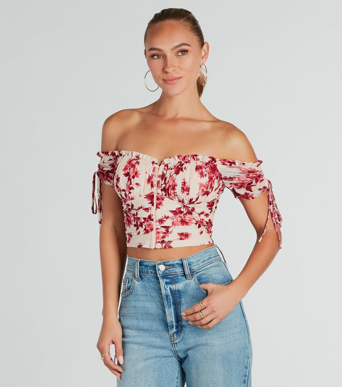 Pretty Babe Floral Off-The-Shoulder Corset Top