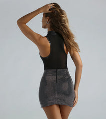 Mesh Behavior Faux Leather Sleeveless Bodysuit