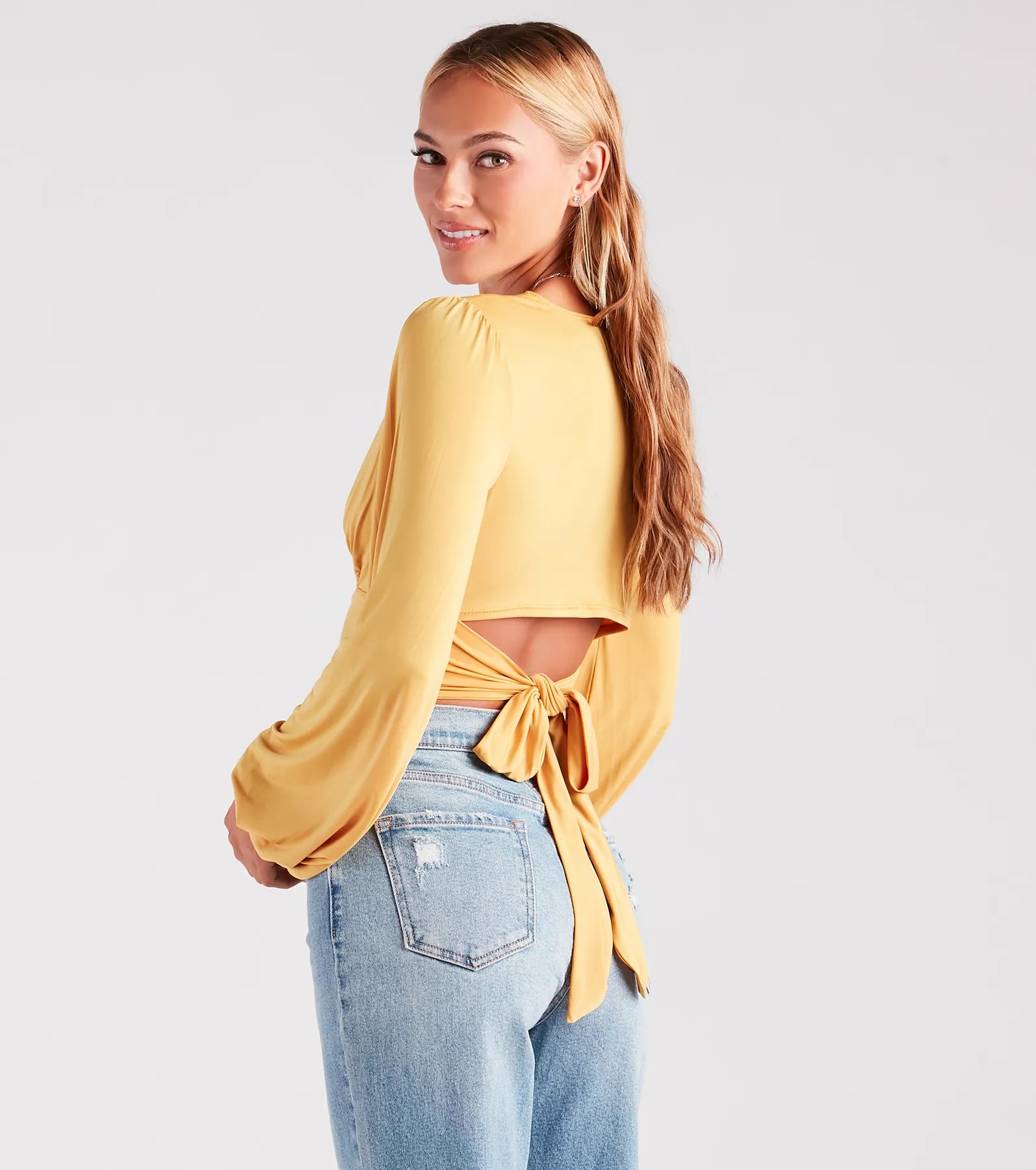 Blown Away Plunge Tie-Back Crop Top