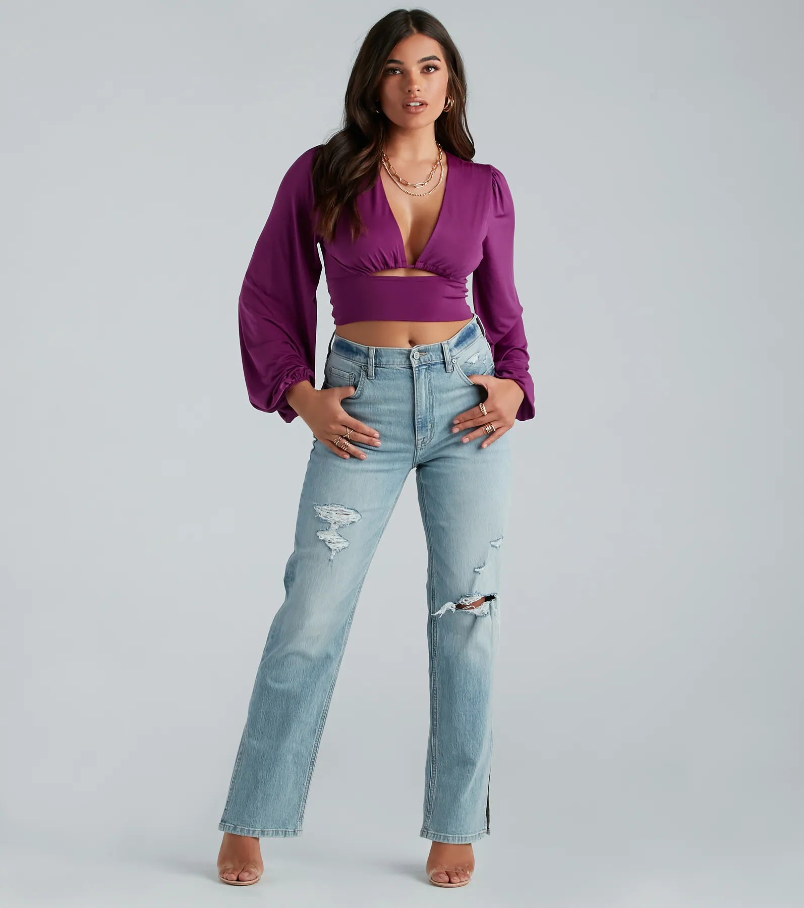 Blown Away Plunge Tie-Back Crop Top