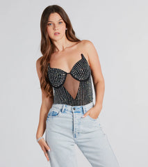 Fire And Ice Rhinestone Strapless Bodysuit
