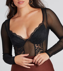 Exquisite Taste Lace Mesh Long Sleeve Bodysuit
