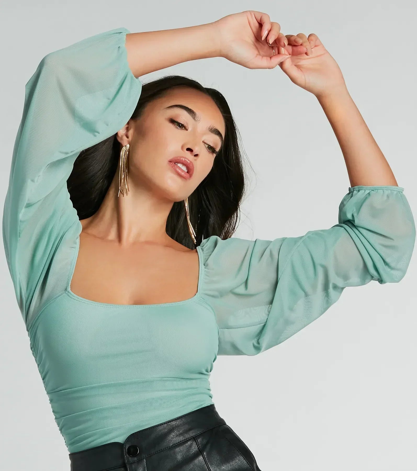 Elevated Basic Ruched Mesh Bodysuit