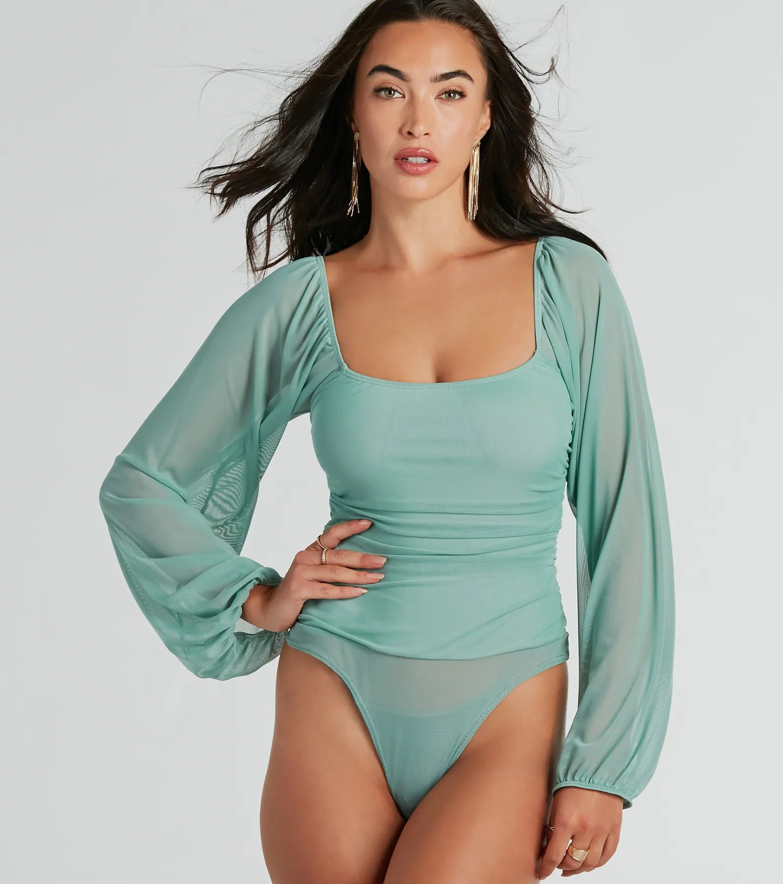 Elevated Basic Ruched Mesh Bodysuit