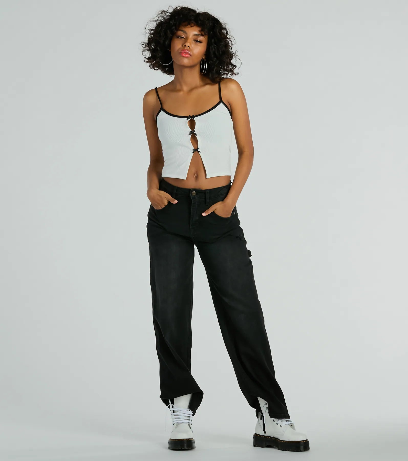 Feminine Flair Bow Cutout Crop Top
