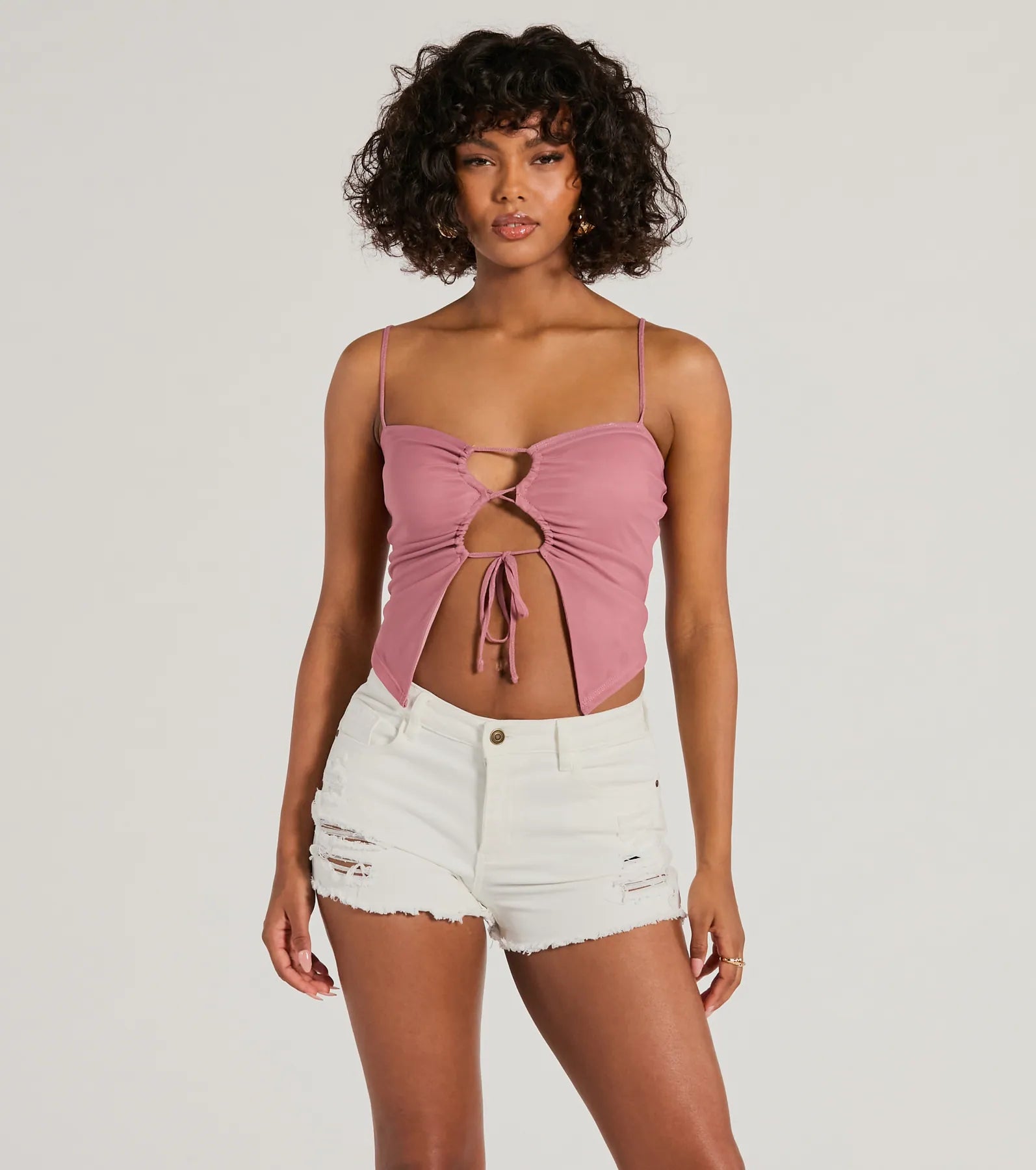 Sweet Fling Lace-Up Mesh Crop Top