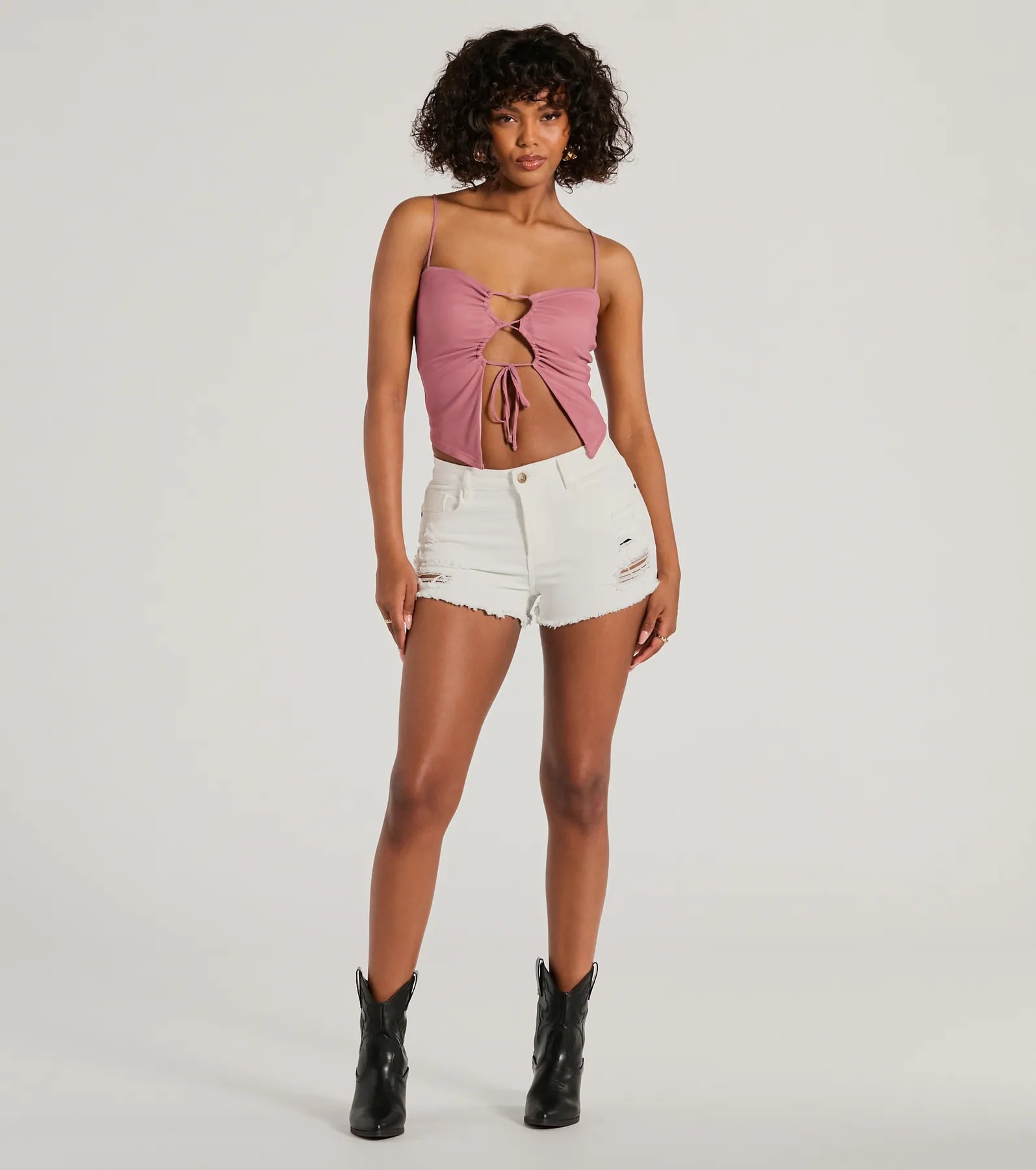 Sweet Fling Lace-Up Mesh Crop Top